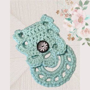Crochet Kitchen Towel Holder, Towel Hanger, Celadon with Black Button